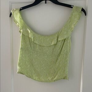 Free People Lime Green Satin Blouse